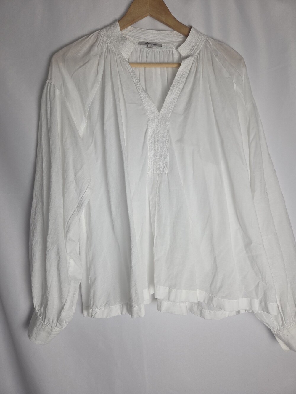 Madewell Shirred Long Sleeve Lightweight Flowy Blouse Cotton Blend wlwhite - Picture 3 of 16